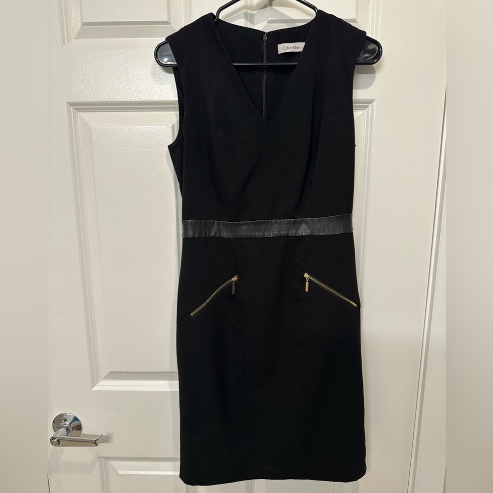 Calvin Klein Black Dress with Gold and Leather Accents